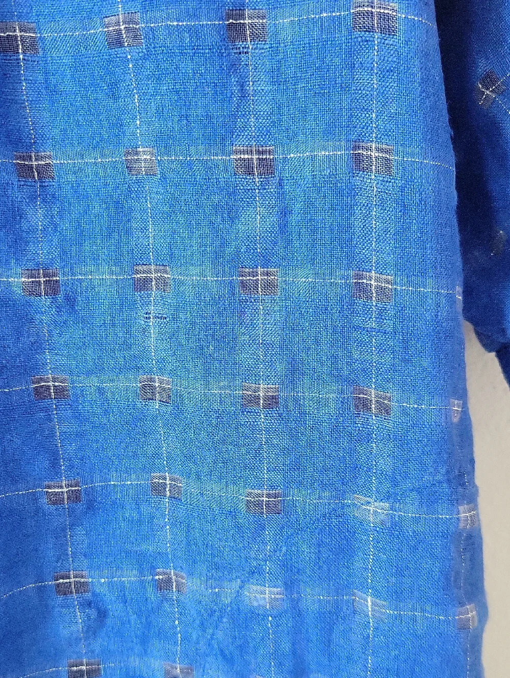 Chico's Blue Linen Windowpane Button Down Tunic Shirt Size XL